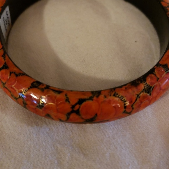 VTG Hand Painted Laquered Boho Wood Bangle - Picture 5 of 6